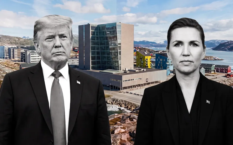 Donald Trump and Mette Frederiksen in front of Nuuk, Greenland